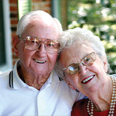 Older couple smiling at camera. Link to Life Stage Gift Planner Over Age 65 Situations
