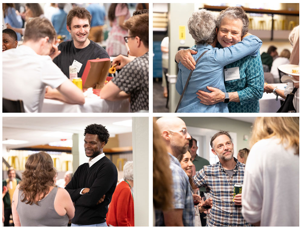 A collage of people hugging.